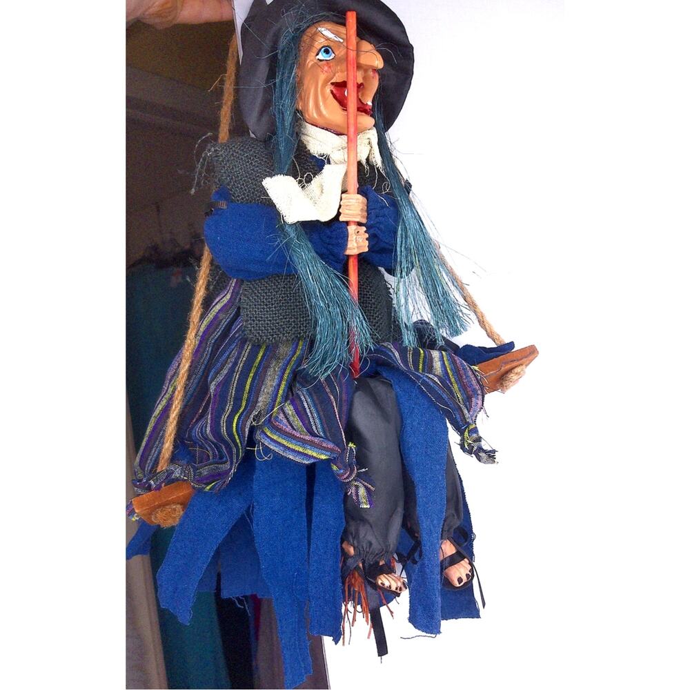 Hanging Halloween Kitchen Witch Prop 20" Shabby Primitive Folk Art